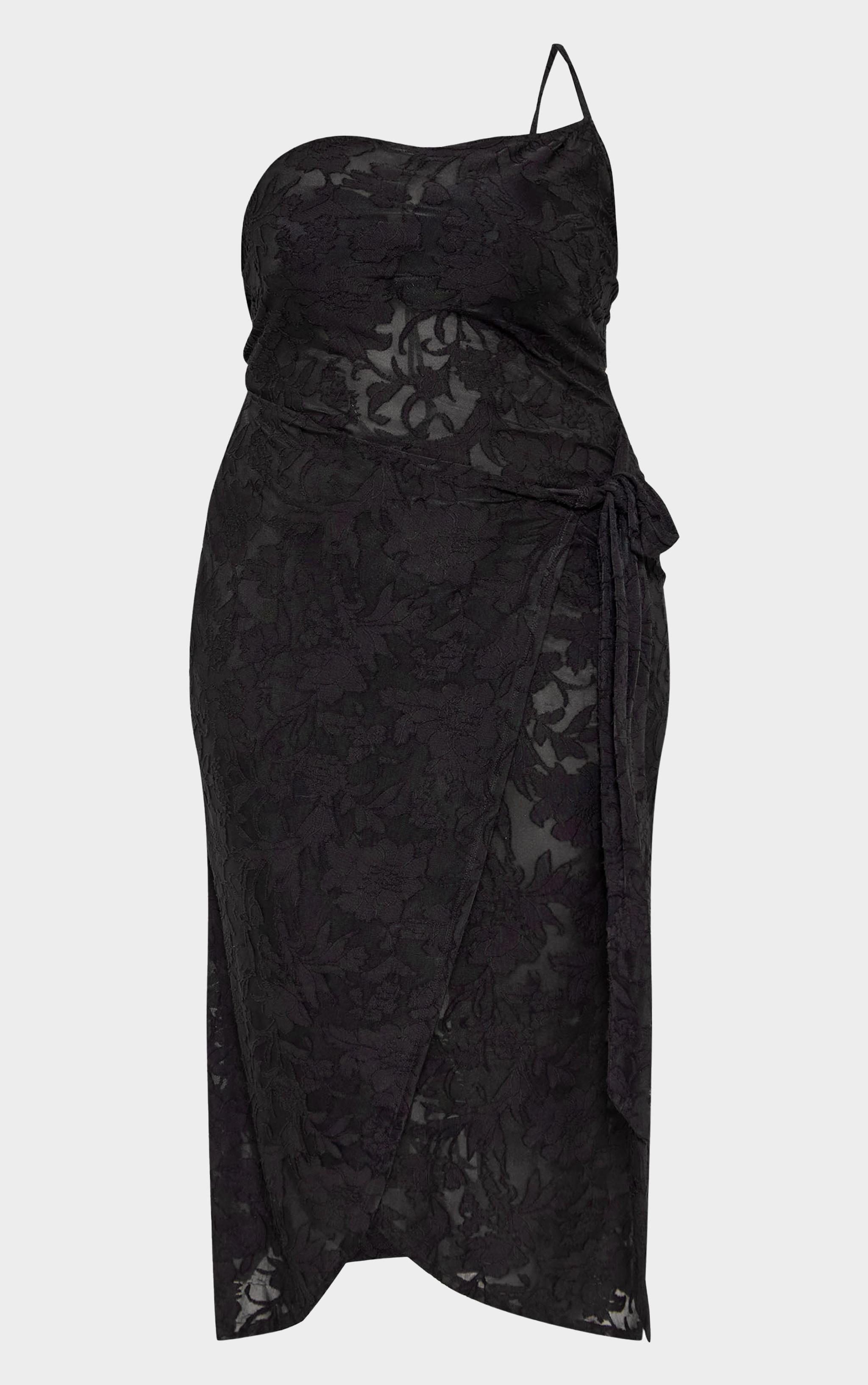 Plus Black Floral Tie Side Midi Dress Product Image