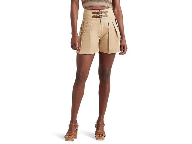 Lauren Ralph Lauren Buckle-Trim Sateen Shorts (Birch Tan) Women's Clothing Product Image