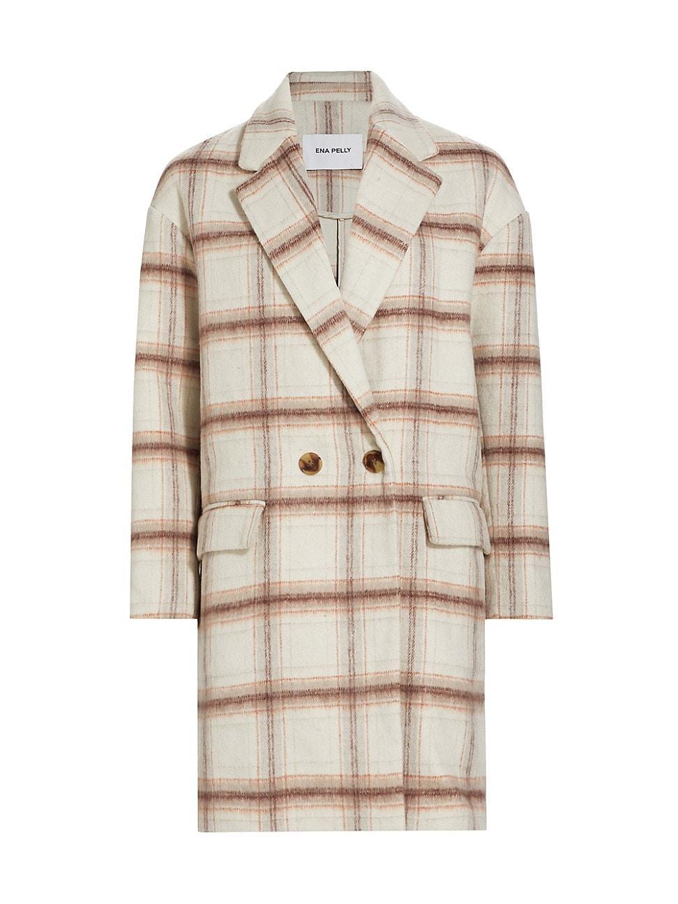 Womens Plaid Wool-Blend Oversized Double-Breasted Coat Product Image