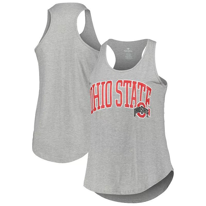 Profile Womens Heather Gray Ohio State Buckeyes Arch Logo Racerback Scoop Neck Tank Top Product Image