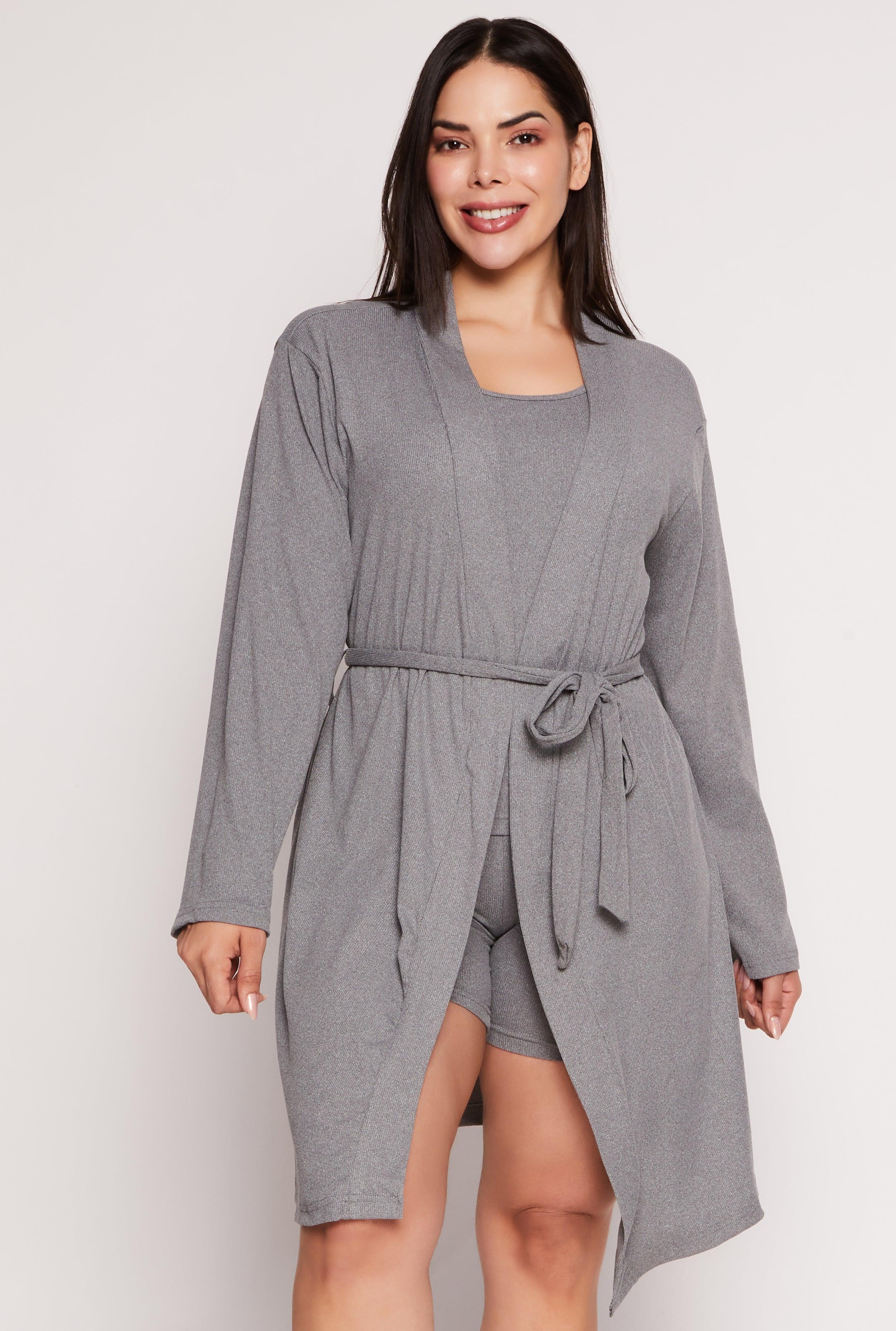 Womens Plus Size Ribbed Knit Pajama Tank Top and Shorts with Robe Product Image