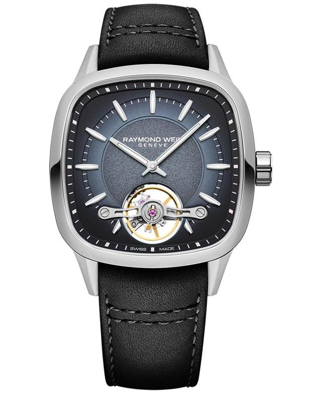 Raymond Weil Mens Swiss Automatic Freelancer Black Leather Strap Watch 40mm Product Image