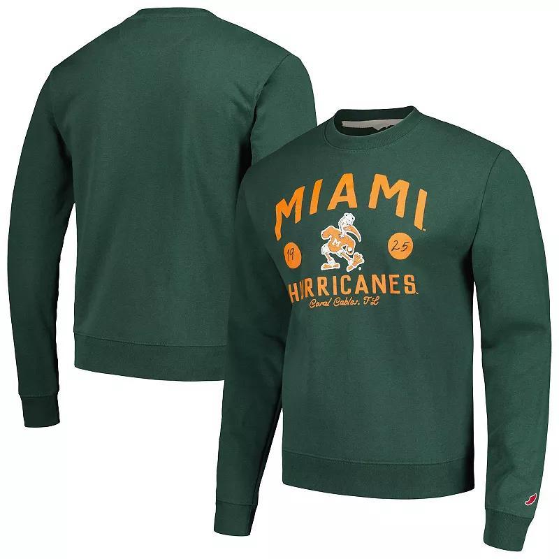 Mens League Collegiate Wear Green Distressed Miami Hurricanes Bendy Arch Essential Pullover Sweatshirt Product Image