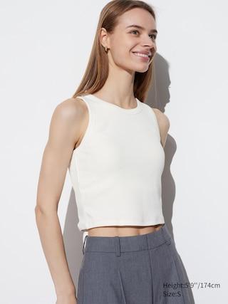 Womens Ribbed Cropped Sleeveless Bra Top White Medium UNIQLO US Product Image