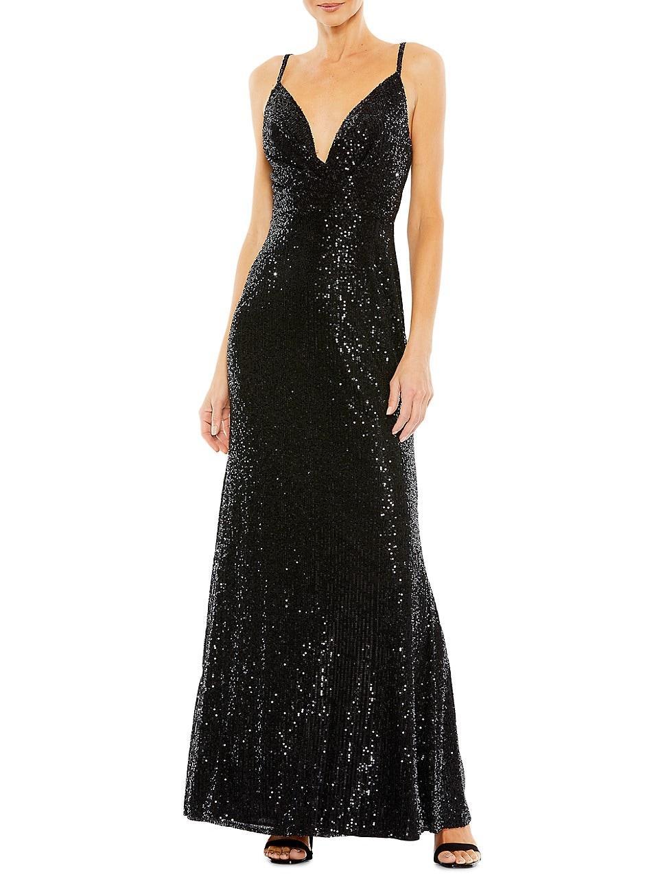 Womens Sequin-Embellished V-Neck Gown Product Image