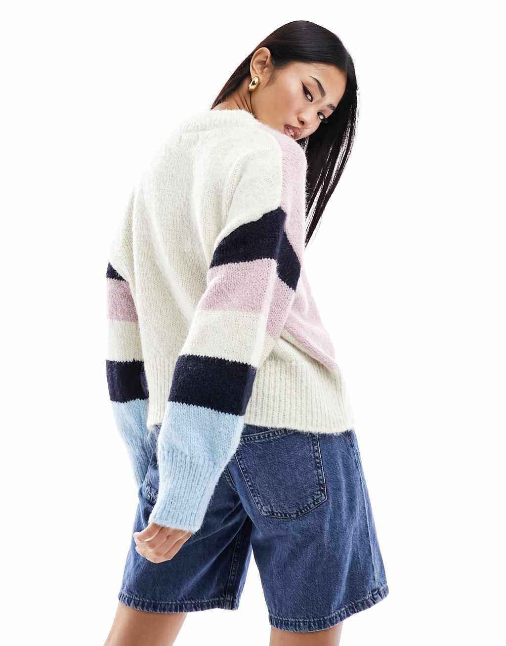 Pieces cable detail sweater in multi color block Product Image