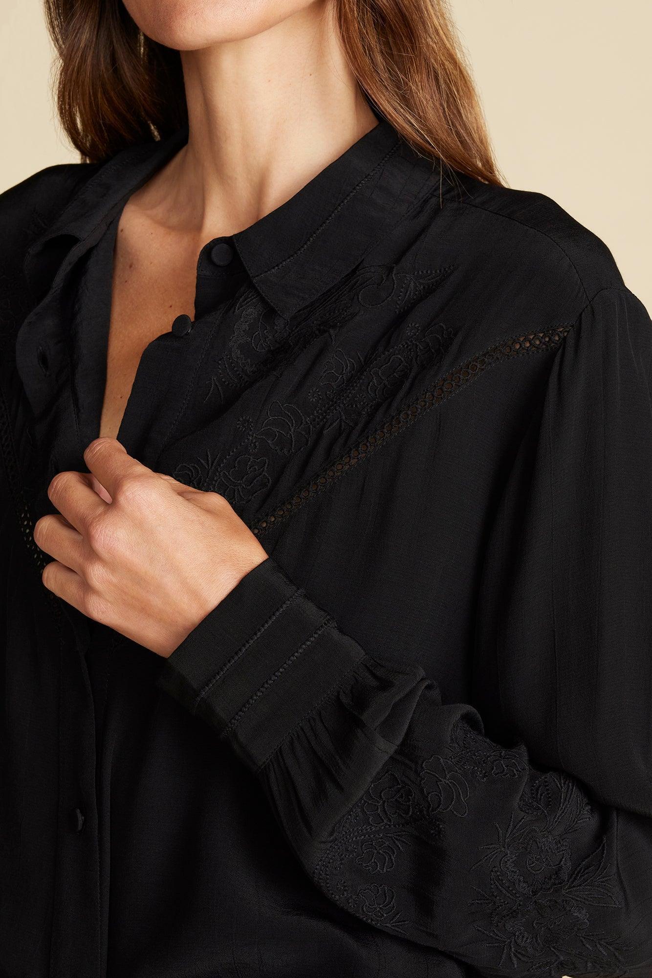 Melisande Embroidered Crepe Blouse - Black Product Image