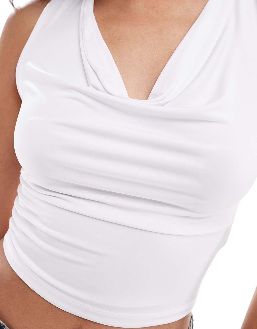 ASOS DESIGN slinky cowl neck tank top in white Product Image