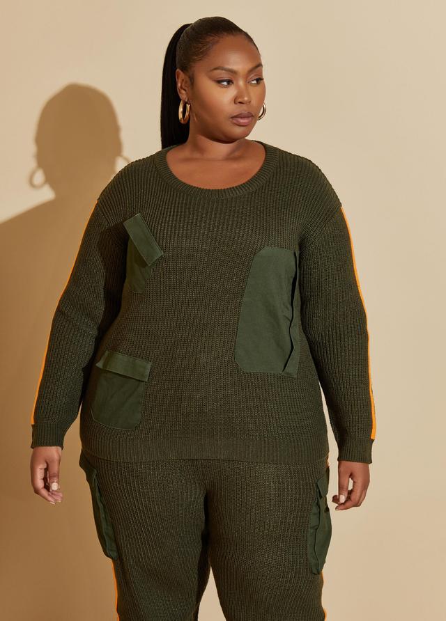 Plus Size Ribbed Cargo Sweater Ashley Stewart Product Image