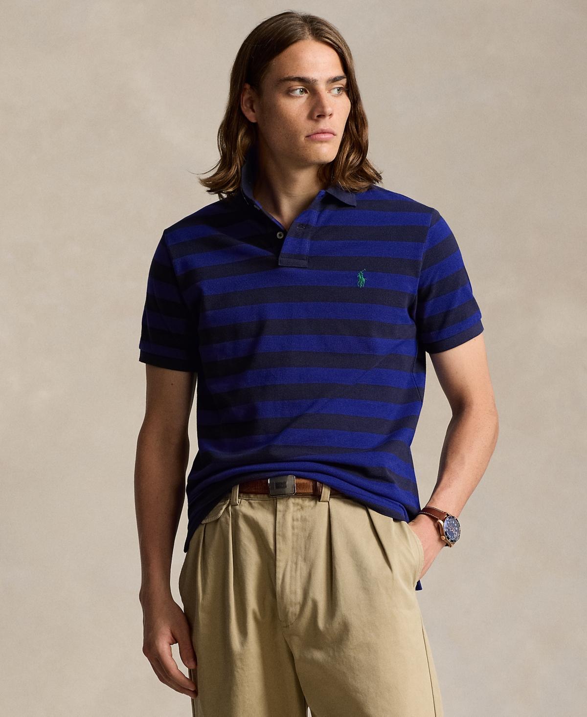 Polo Ralph Lauren Mens Classic-Fit Striped Mesh Polo Shirt - Red Product Image