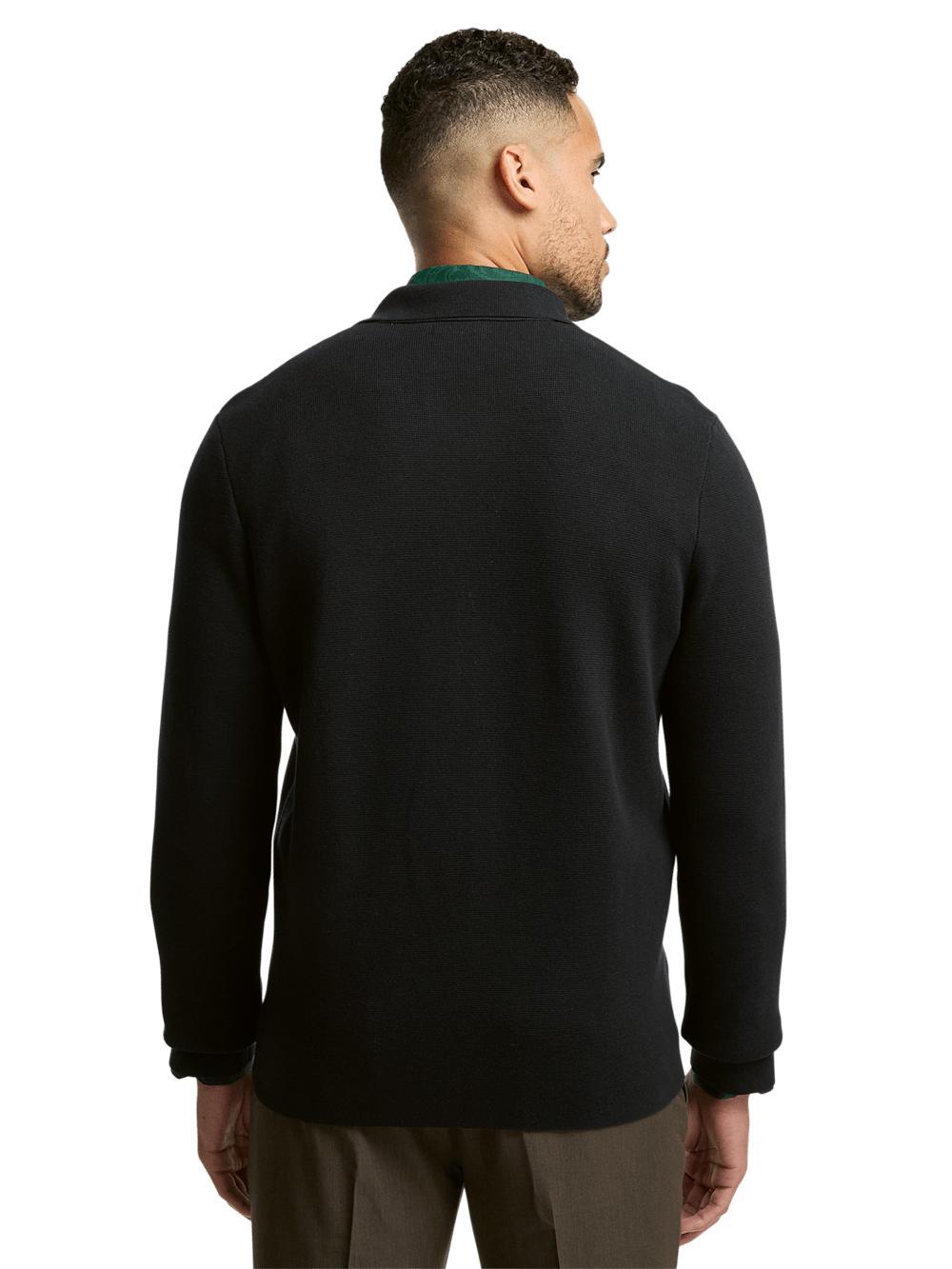 Cotton Notch Lapel Cardigan Sweater - Black Product Image