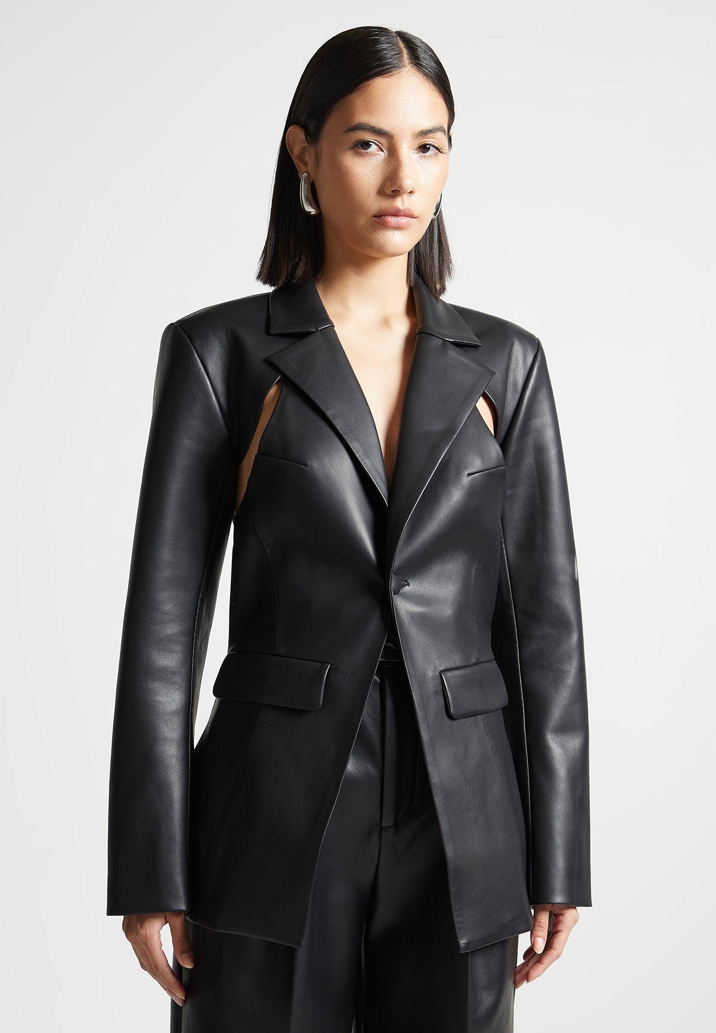 Leather Cut Out Blazer - Black Female Product Image