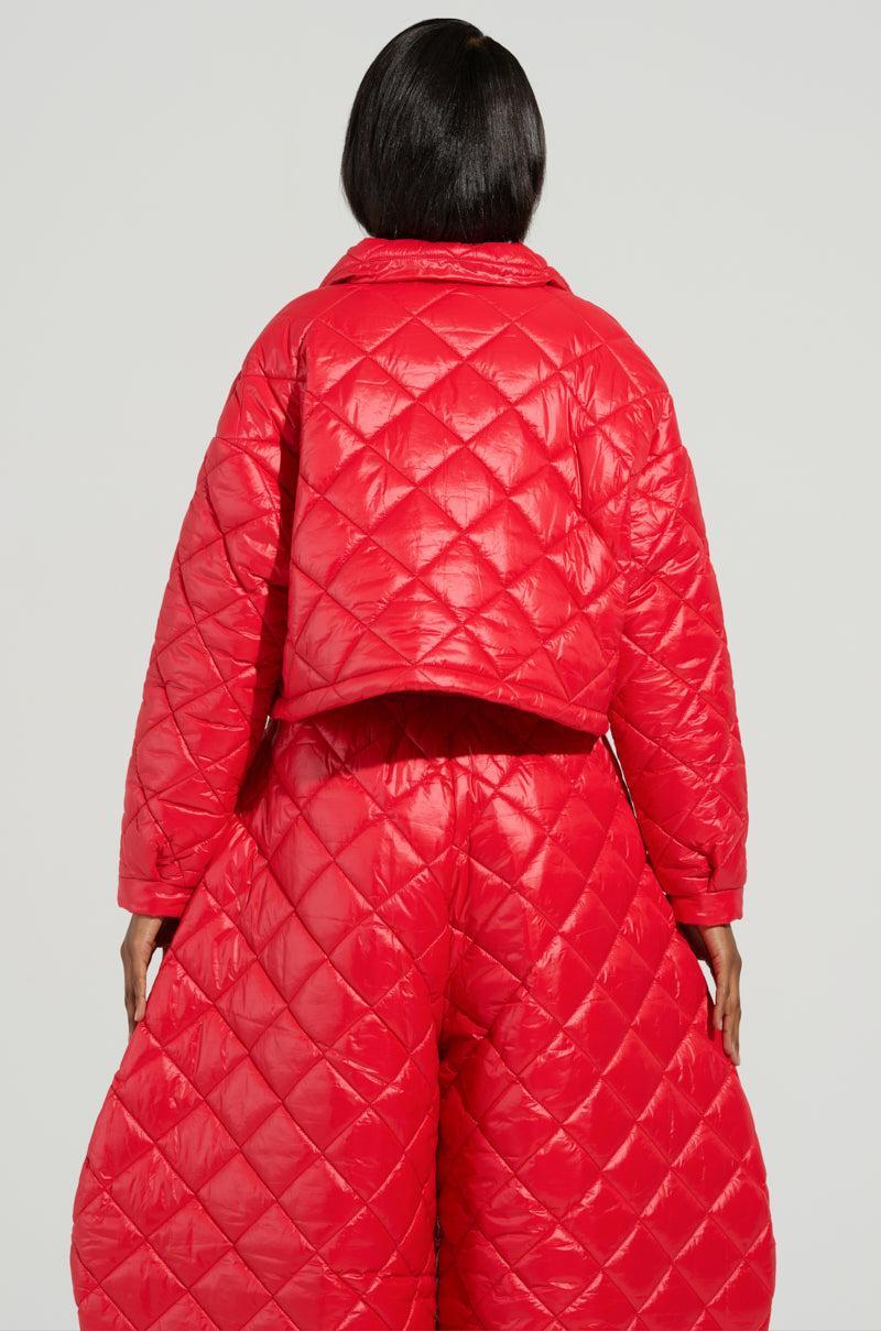 VIVI CROPPED PUFFER BOMBER IN RED Product Image