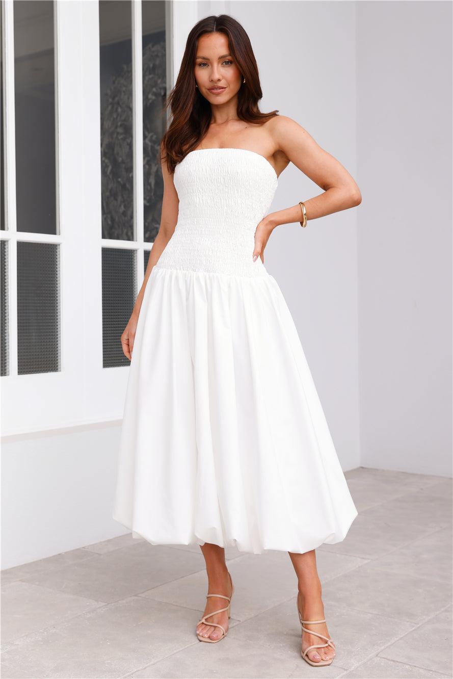 Vacay In The Maldives Strapless Bubble Midi Dress White Product Image