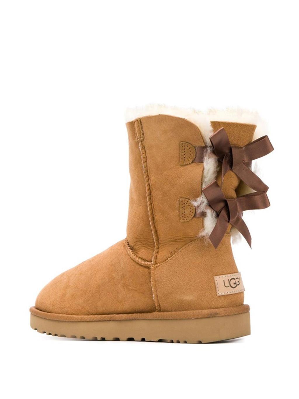 UGG Bailey Bow Ii Low Heels Ankle Boots In Leather Color Suede In Brown Product Image