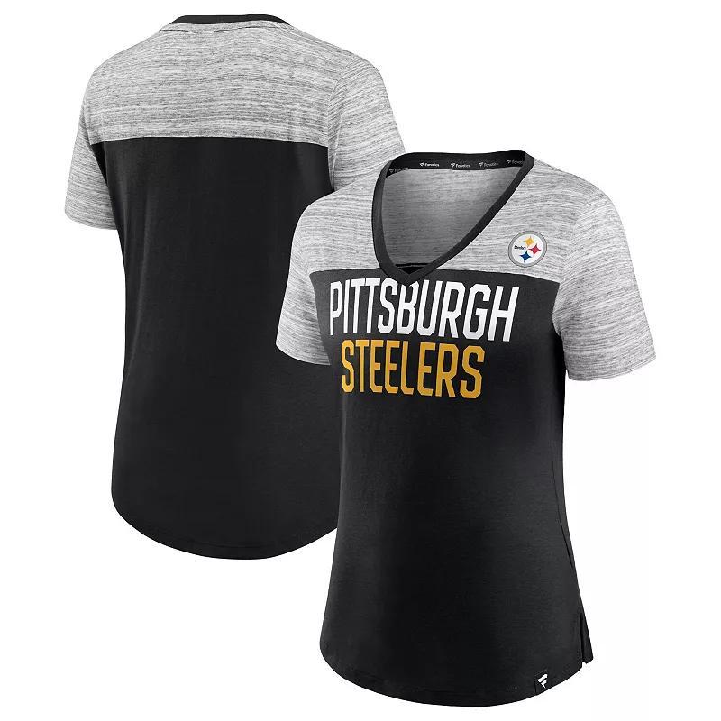 Womens Fanatics Branded /Heathered Gray Pittsburgh Steelers Close Quarters V-Neck T-Shirt Product Image