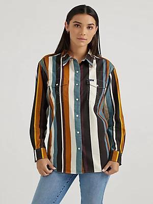 Women's Wrangler Brushpopper Stripe Cowboy Snap Shirt | Women's TOPS | Wrangler® Product Image