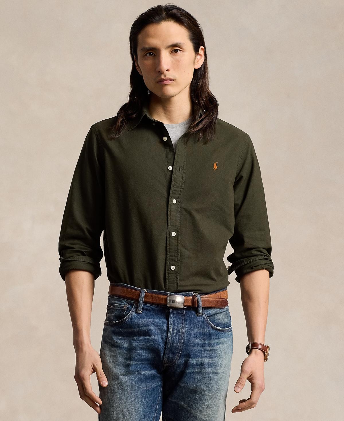 Polo Ralph Lauren Classic Fit Long Sleeve Garment Dyed Oxford Shirt (Sage ) Men's Clothing Product Image