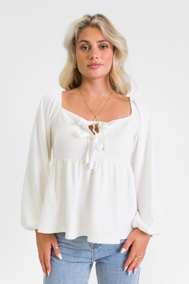 Always Ready Ivory Tie Front Knit Top Product Image