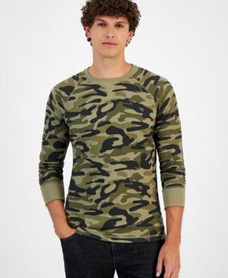 Sun + Stone Mens Taylor Thermal Long Sleeve Camo Print Crewneck Shirt, Created for Macys Product Image