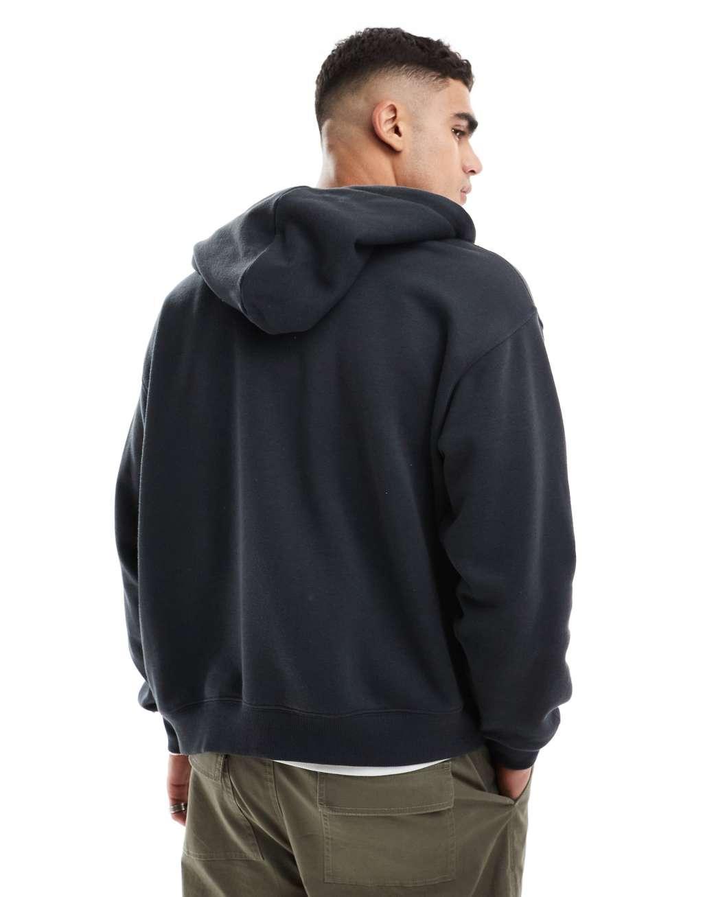 Cotton On box fit zip up hoodie in washed black Product Image