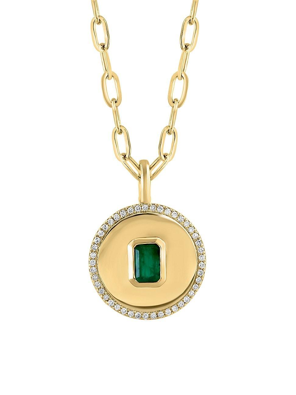 Womens 14K Yellow Gold, Emerald, & 0.22 TCW Diamond Medallion Pendant Necklace Product Image