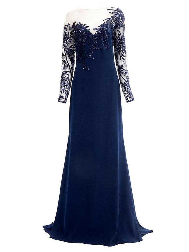 Womens Illusion Sequined Crepe Gown Product Image