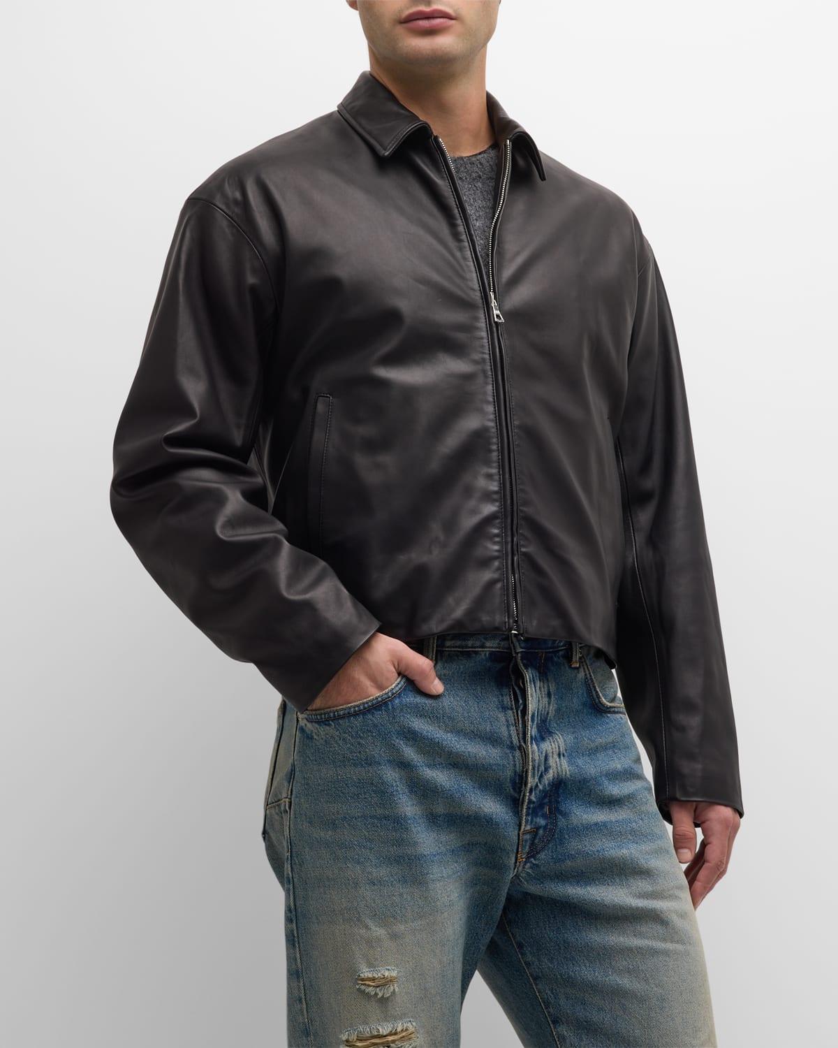 Mens Cropped Leather Blouson Jacket Product Image