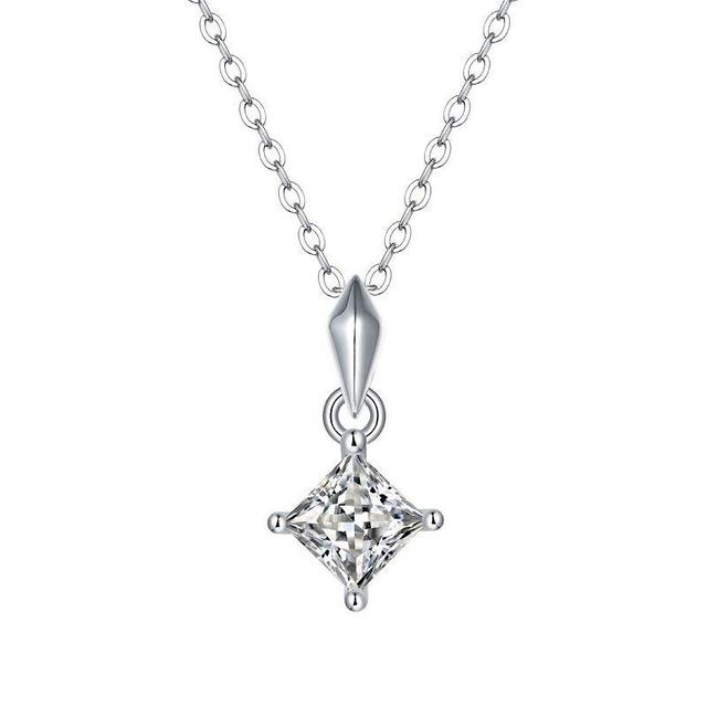 Stella Valentino Sterling Silver 1 Carat T.W. Lab-Created Moissanite Princess Solitaire Pendant, Womens Product Image