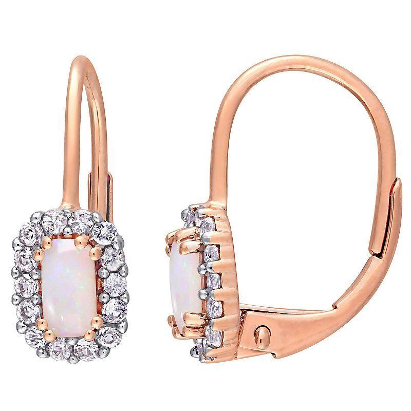 Stella Grace 10k Rose Gold White Opal & White Sapphire Halo Leverback Earrings, Womens Product Image