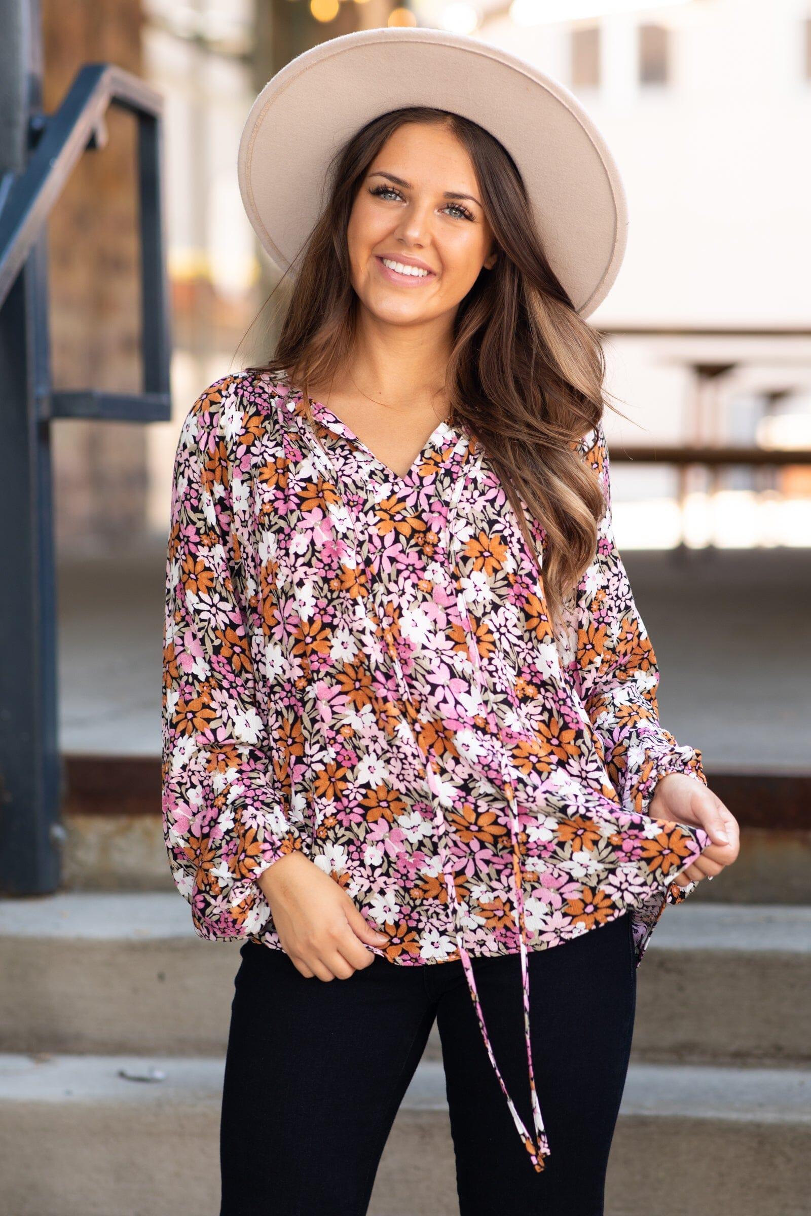 Burnt Orange Multicolor Floral Print Top Product Image