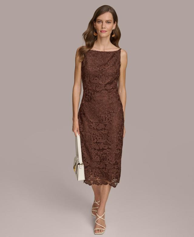 Donna Karan Womens Square-Neck Sleeveless Lace Sheath Dress Product Image