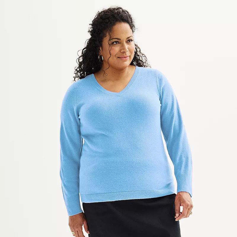 Plus Size Croft & Barrow Extra Soft V-Neck Sweater, Womens Product Image