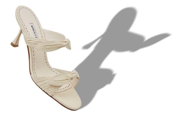 LOLLO Cream Nappa Leather Bow Detail Mules Product Image