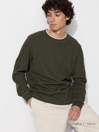 Mens Waffle T-Shirt Long-Sleeve Dark Green XL UNIQLO US Product Image