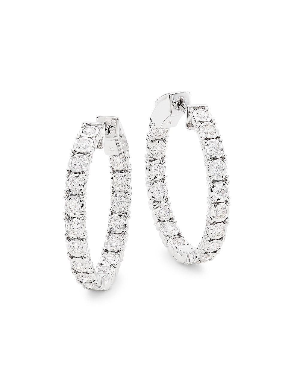 Womens 14K White Gold & 1.06 TCW Diamond Inside-Out Hoop Earrings Product Image