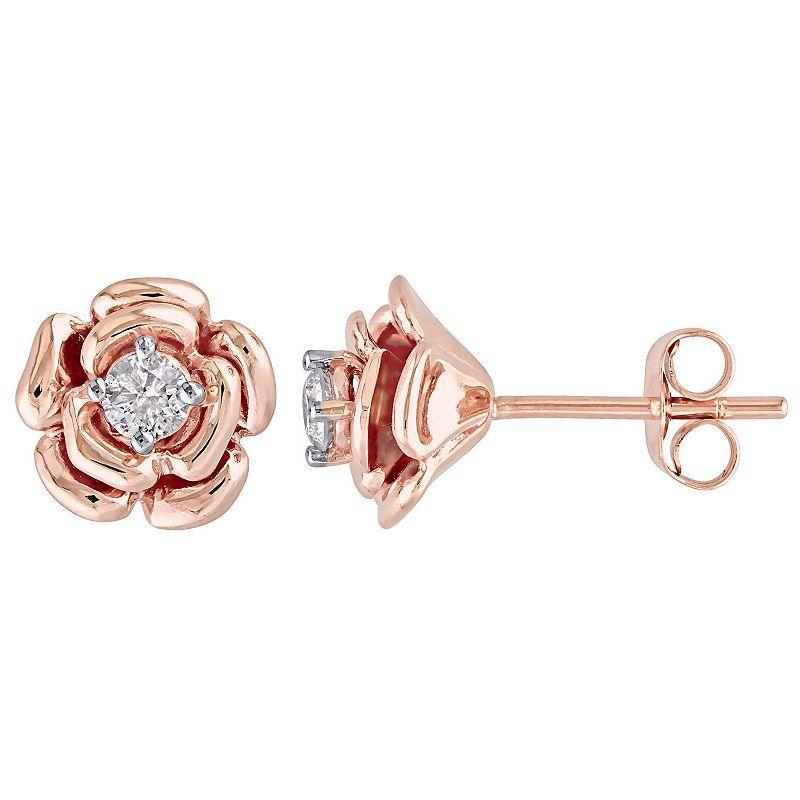 Stella Grace 10k Rose Gold 1/5 Carat T.W Diamond Floral Stud Earrings, Womens, 10k Pink Product Image