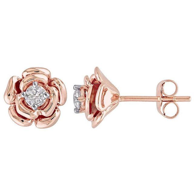 Stella Grace 10k Rose Gold 1/5 Carat T.W Diamond Floral Stud Earrings, Womens, White Product Image