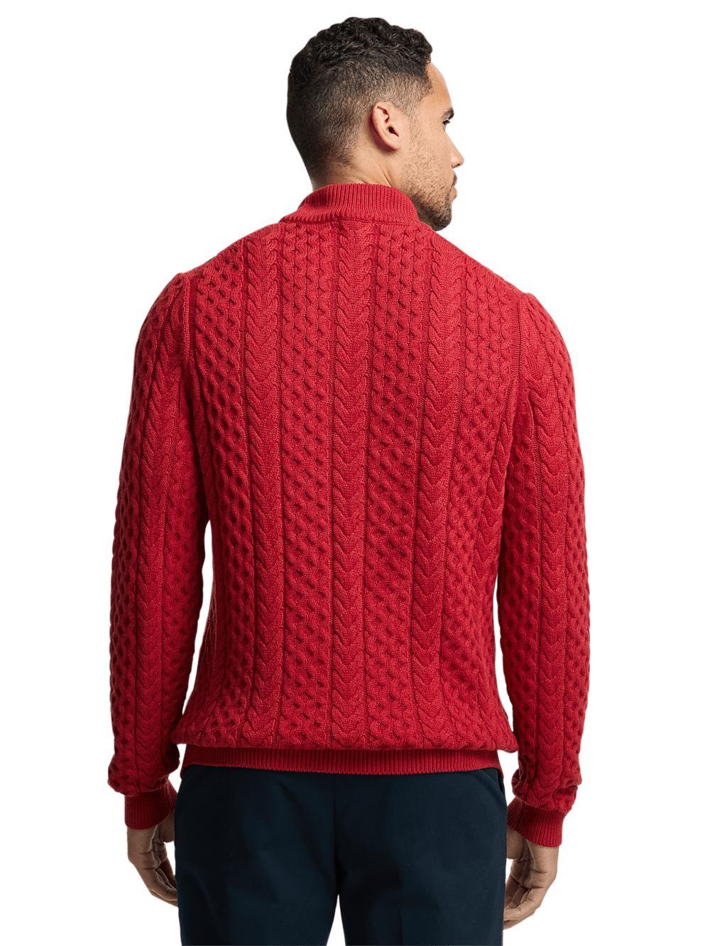 Cotton Cable Mock Neck Sweater - Red Product Image