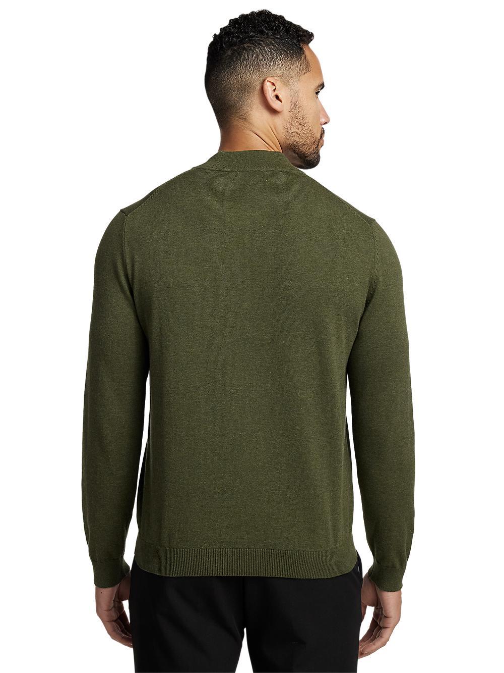 Cotton Quarter Zip Mock Neck Sweater - Olive Product Image