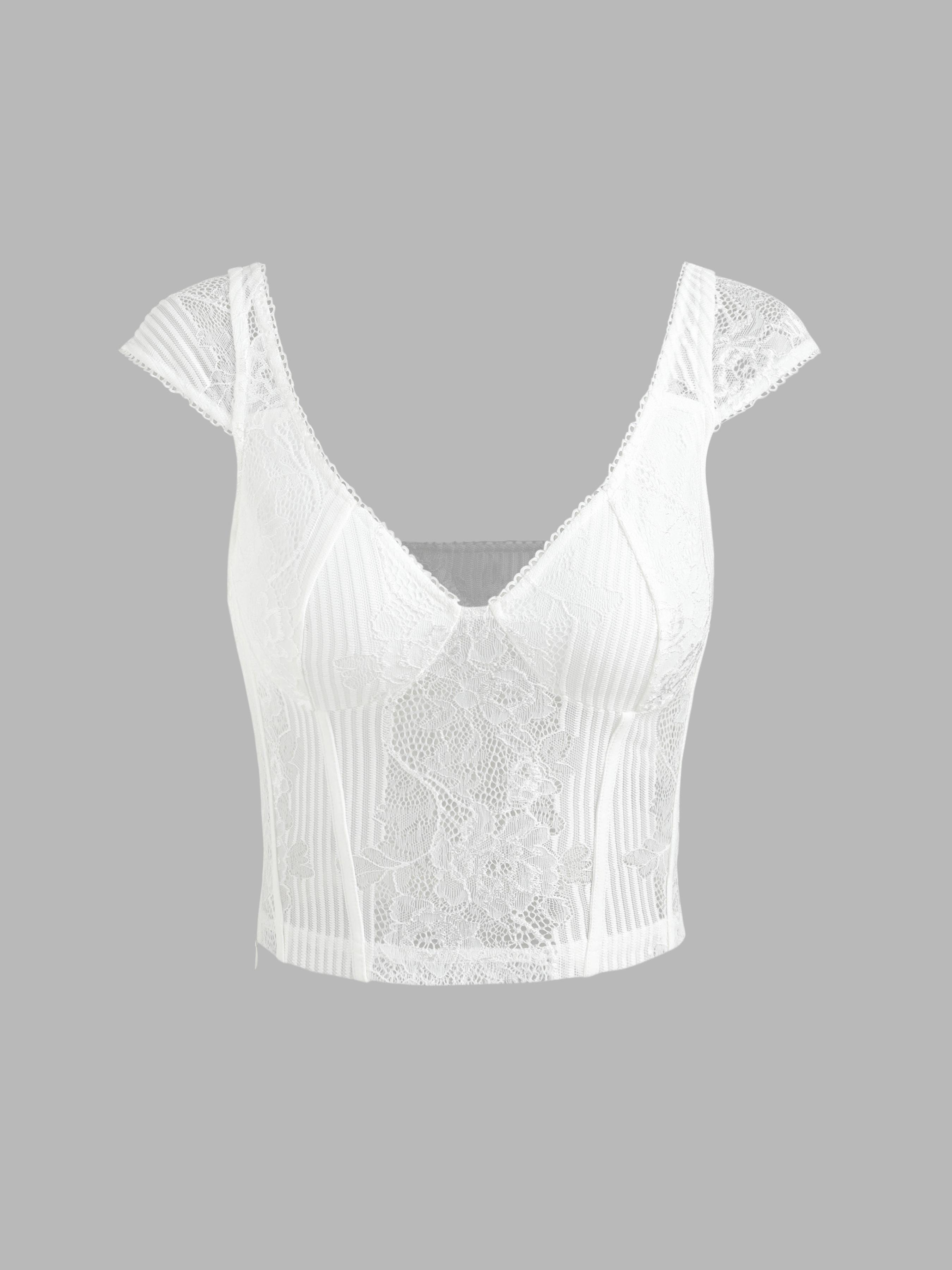 Solid V-neck Corset Lace Crop Top Product Image