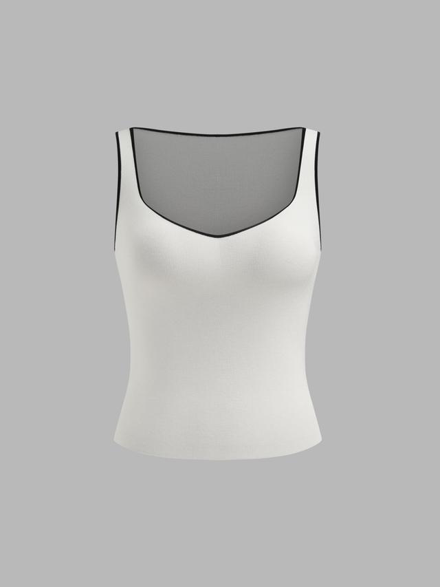 Knit V-Neck Solid Contrasting Binding Tank Top Product Image