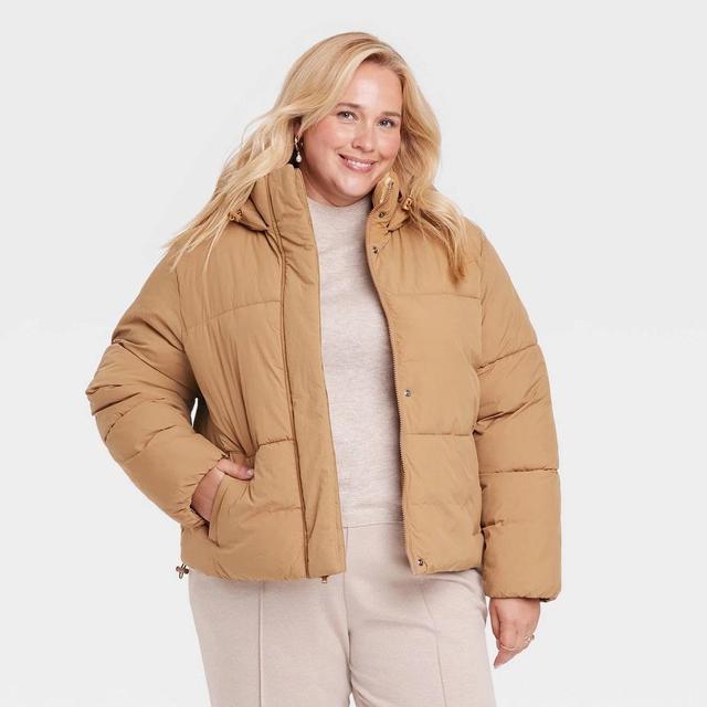 Womens Nylon Puffer Jacket - A New Day Tan 2X Product Image