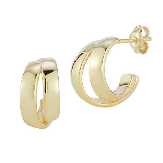 Sunkissed Sterling Double Ring Huggie Hoop Earrings, Womens, Gold Product Image