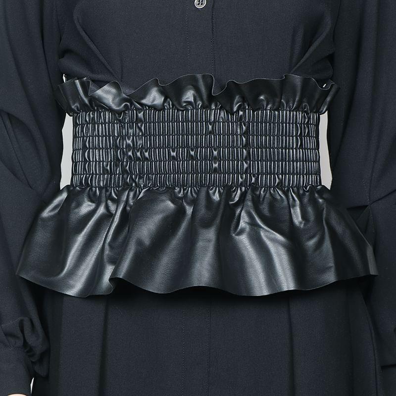 Faux Leather Ruffle Thick Belt Product Image