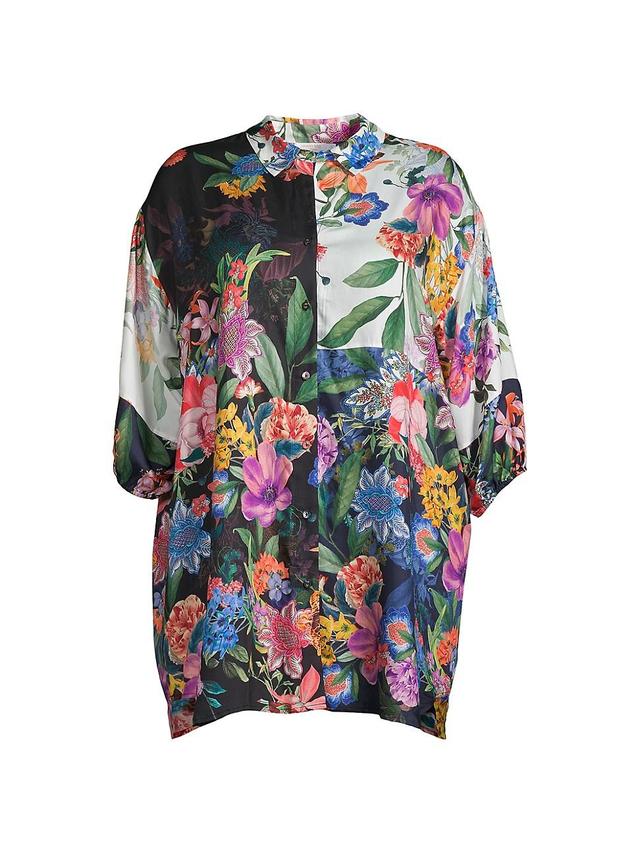 Womens Plus Neon Jungle Patchwork Cover-Up Shirt Product Image