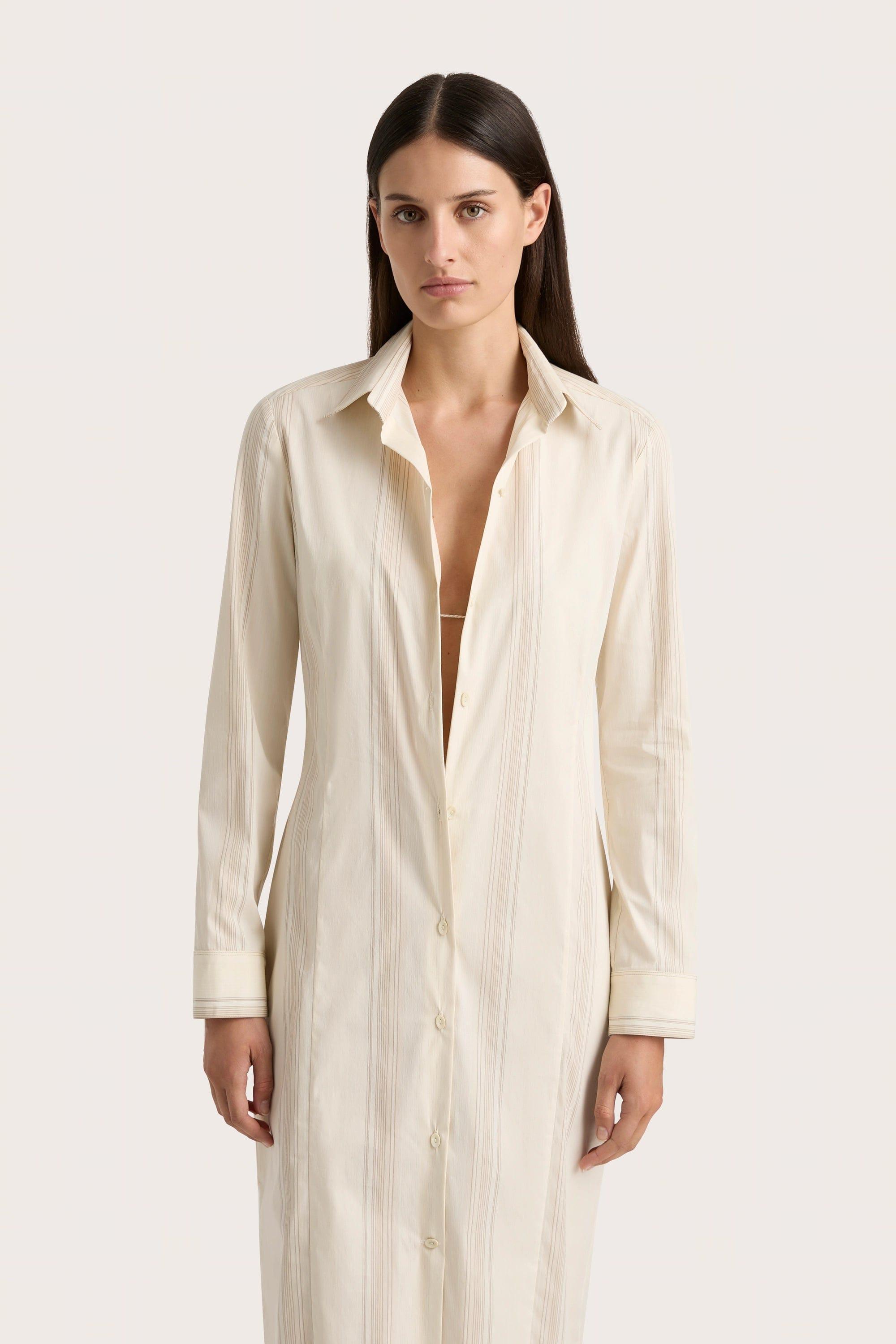 En Vau Shirt Dress Foam Taupe Stripe - Final Sale Product Image