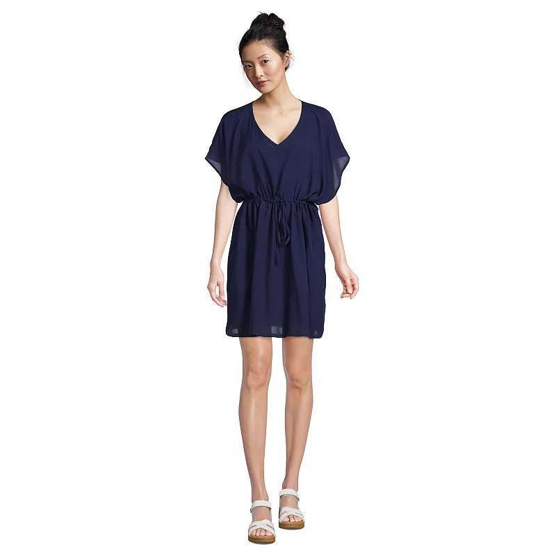 Womens Lands End Gathered Waist Kaftan Swim Cover-Up Dress Dark Blue Product Image