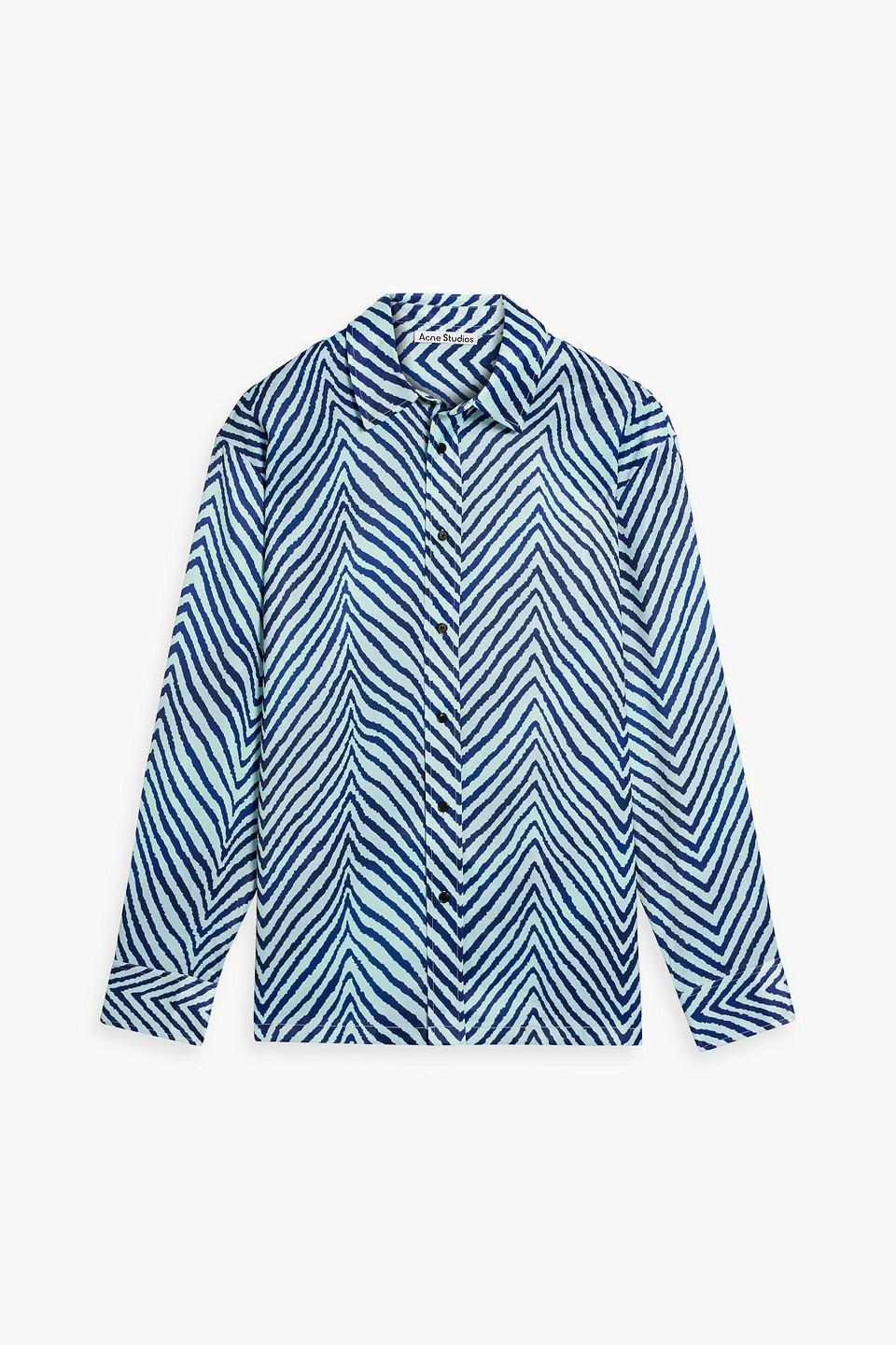 Printed Satin-crepe Shirt In Light Blue Product Image