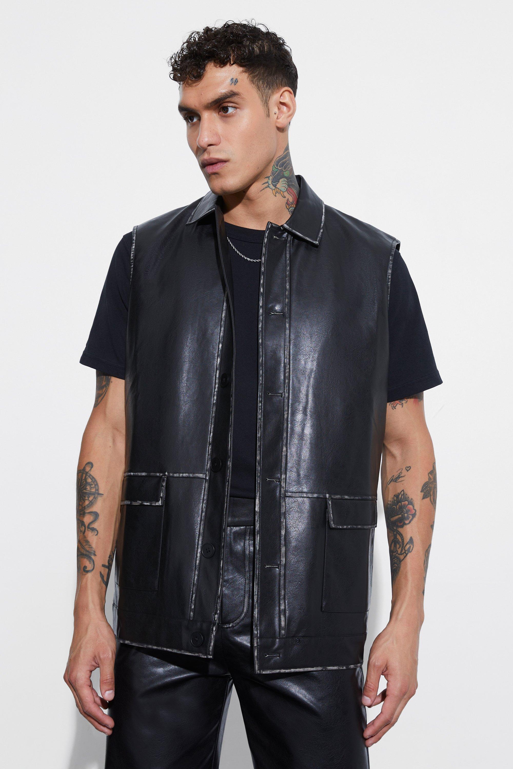 Oversized Washed Pu Sleeveless Blazer | boohooMAN USA Product Image